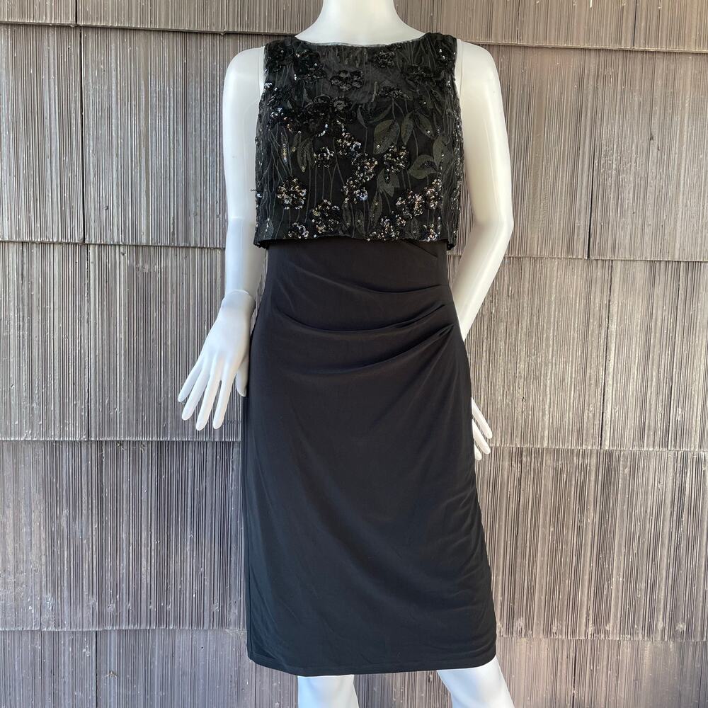 🔥Lauren Ralph Lauren Evening Embroidered Sequins Ruched Formal Sheath Dress 4